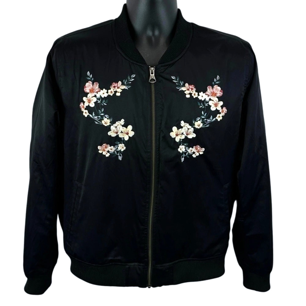 Y2k American Eagle Jacket S Black Floral Embroidered Bomber Boho Festival New - Picture 3 of 16
